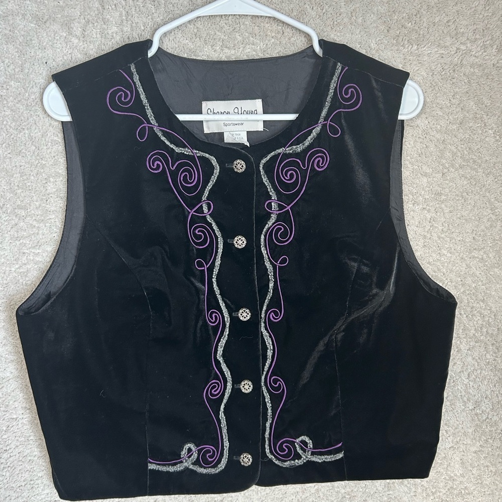 Sharon Young Sports wear Vest Preppy Velvet 90's Vintage See Measurements